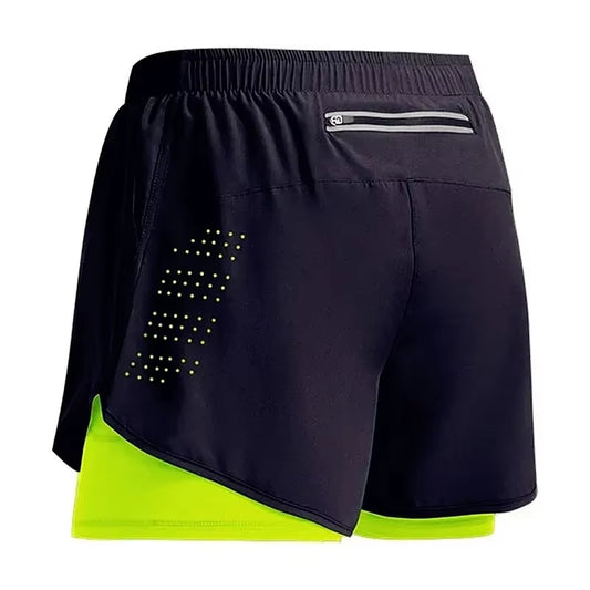 Men'S Shorts 2 in 1 Fitness Training Gym Sports Short Pants Quick Dry Built-In Pocket Double-Deck Beach Bottom Summer Shorts Men